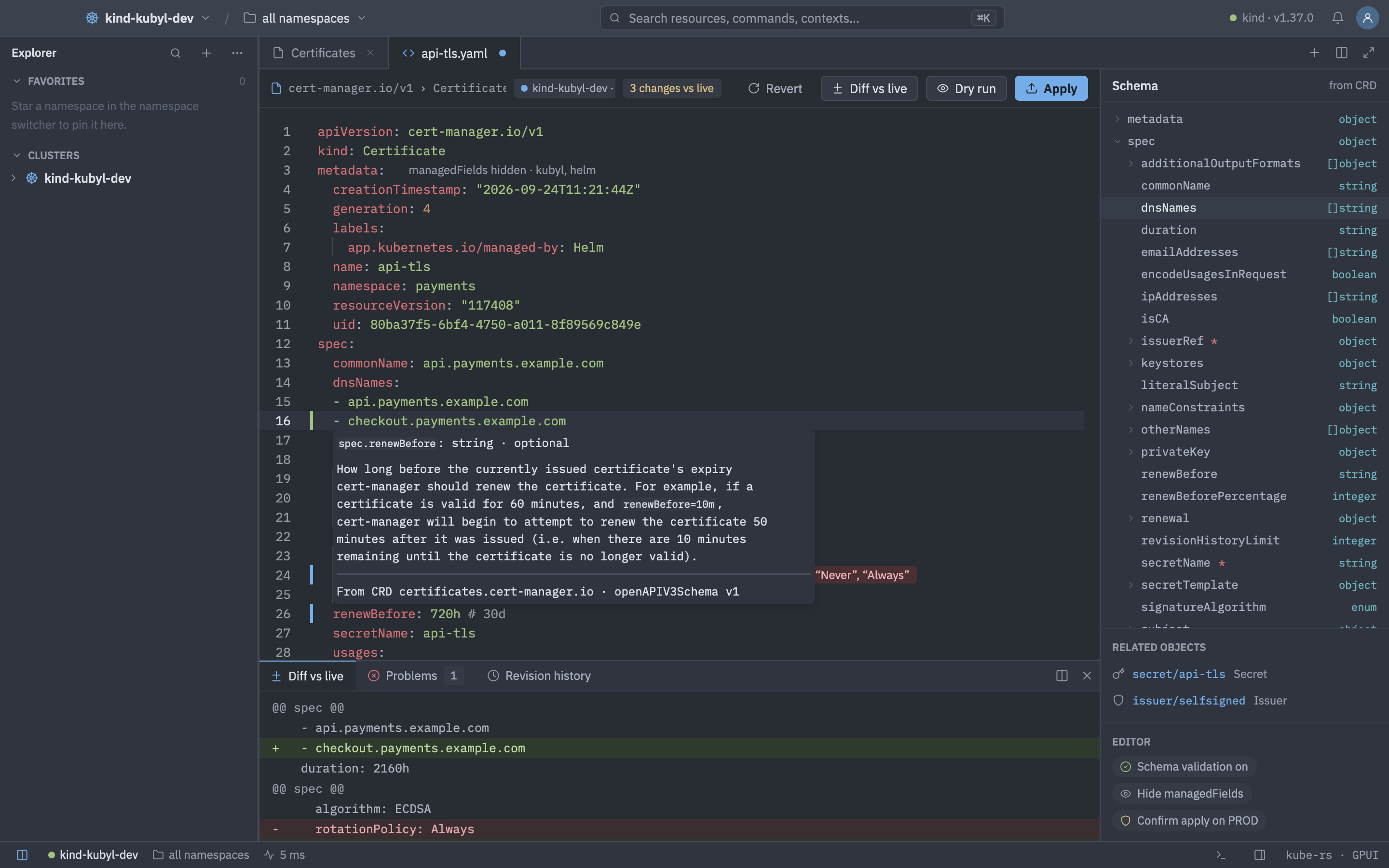 Kubyl YAML editor with schema validation